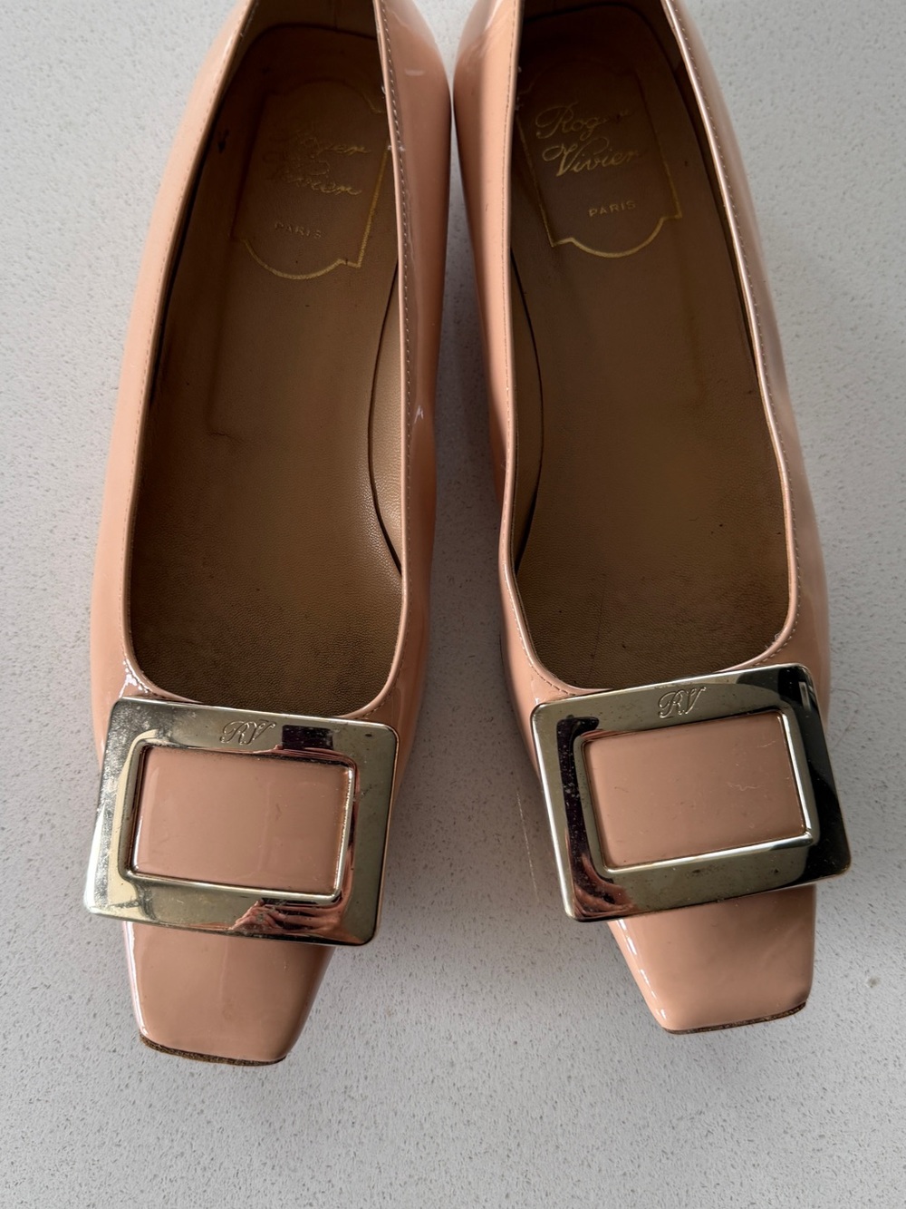 Roger Vivier Blush Patent Square Buckle Flats